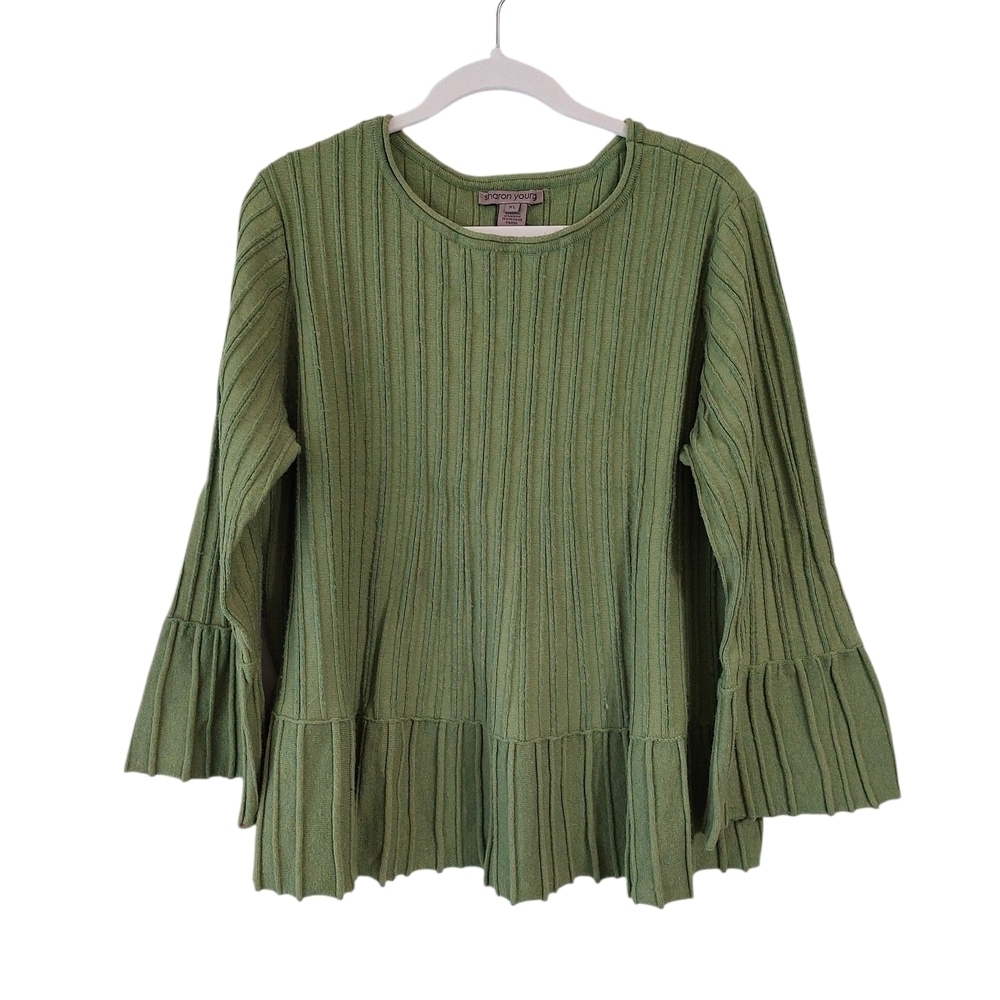 Sharon Young Green Ribbed Sweater